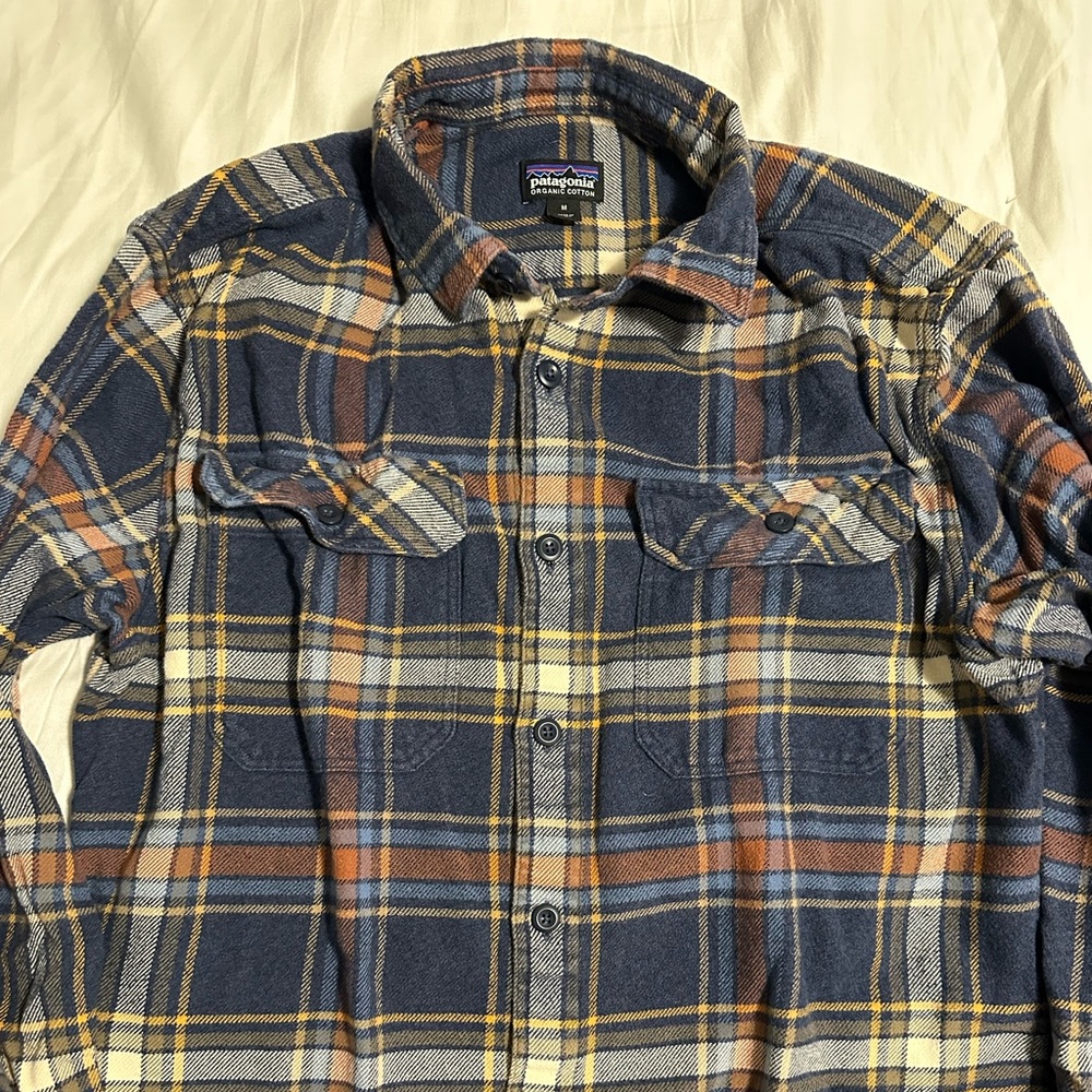 Patagonia Navy, Brown & Cream Plaid Button-Down Shirt